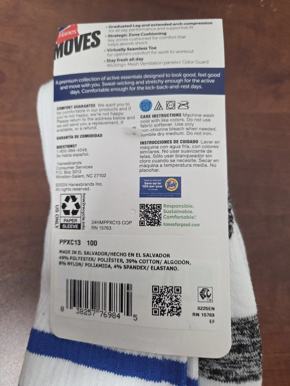 Hanes Premium White Crew Athletic Socks with Blue Stripes - 3 Pack Nwt